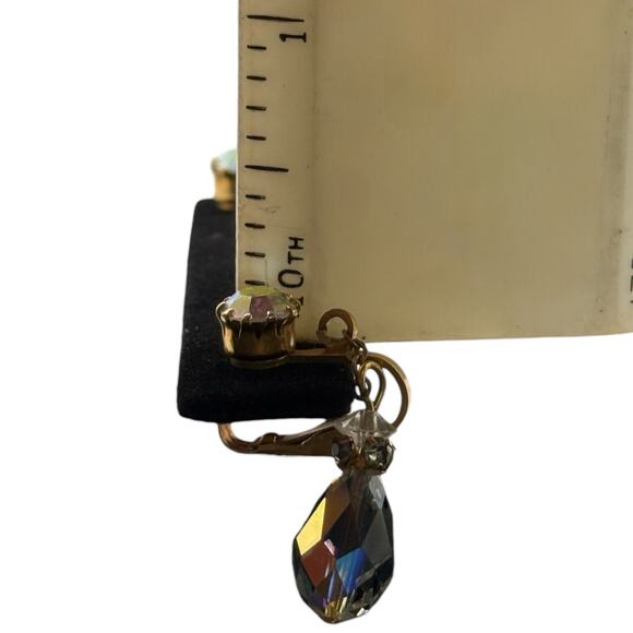 Vintage Gold tone Crystal Dangle Drop Earrings Dressy Glam Eveningwear Sparkle - Picture 9 of 10